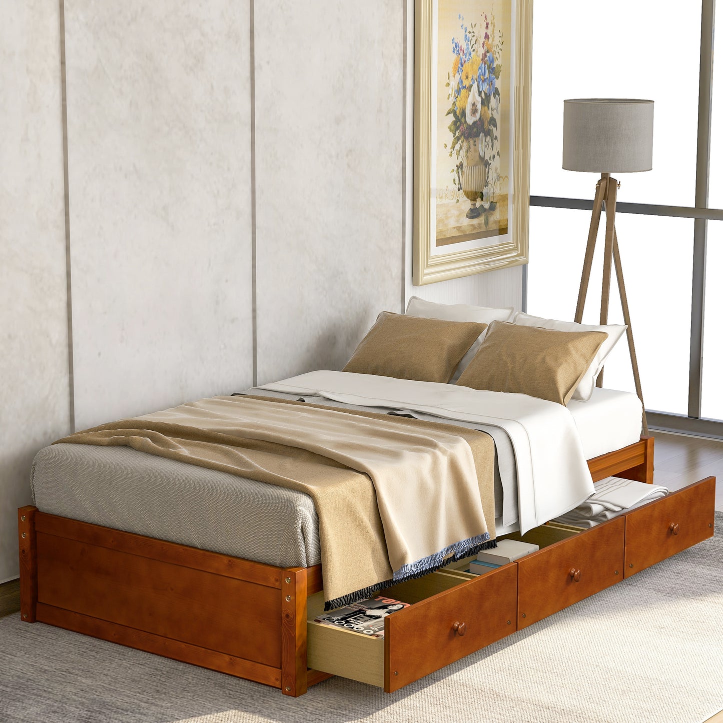 Oris Twin Size Wood Platform Bed - Oak