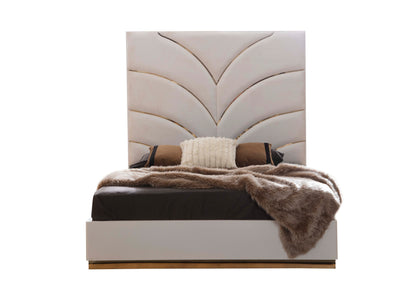 Elegant Dreams Queen Size Ivory Wood Upholstered Bed