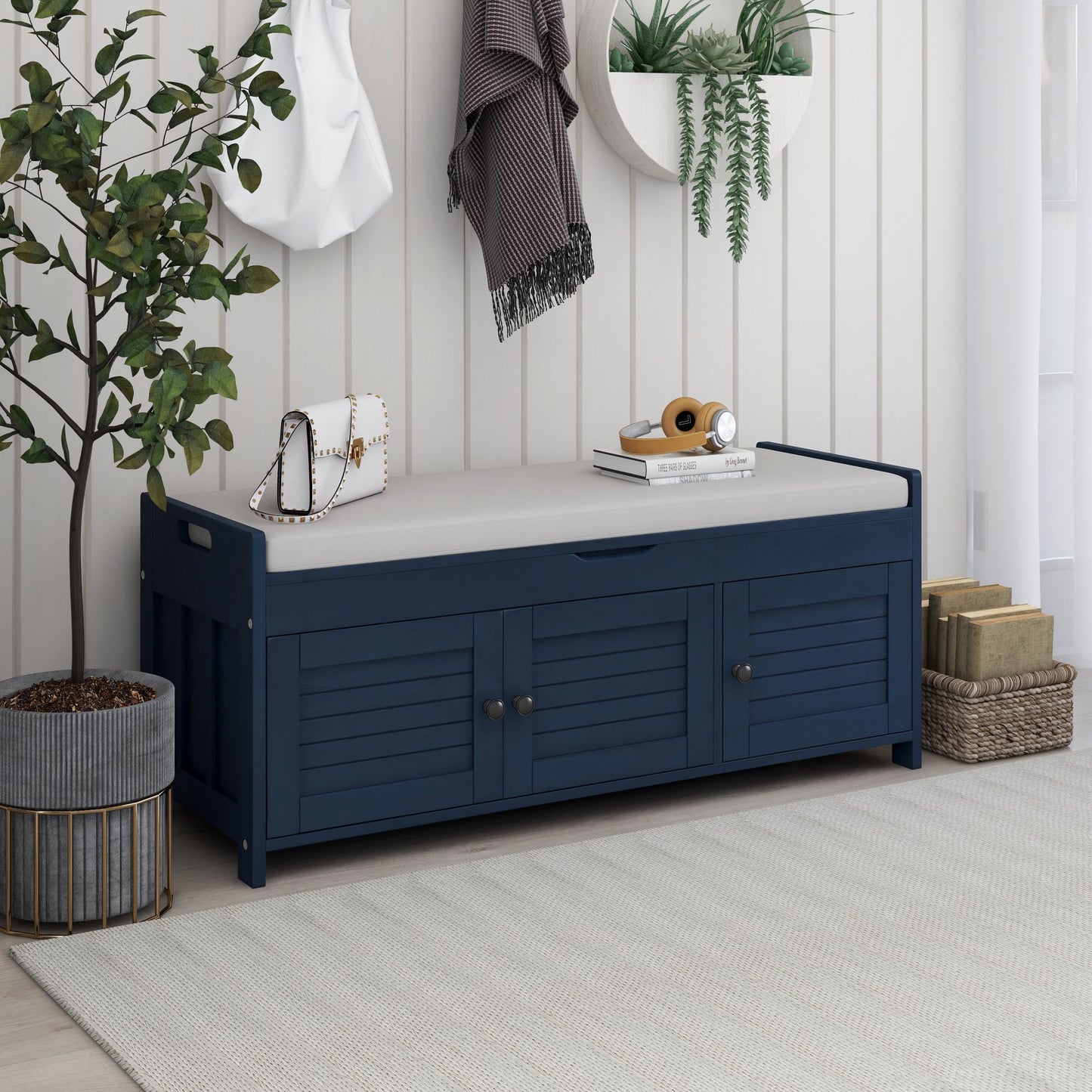 Trex Storage Bench with 3 Shutter Doors - Antique Navy
