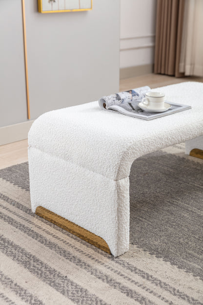 Boucle Fabric Ottoman - White