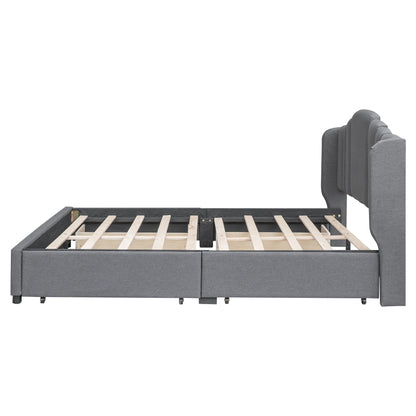 Mali Queen Size Platform Bed with Wingback Headboard - Gray
