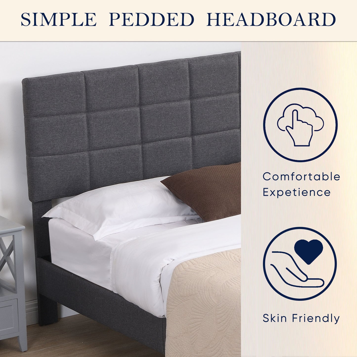 Elegant Queen Size Platform Bed Frame - Gray