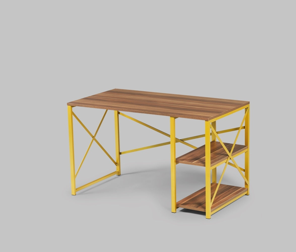 Morello Gold Metal Frame 47" Wooden Top Computer Desk -  White