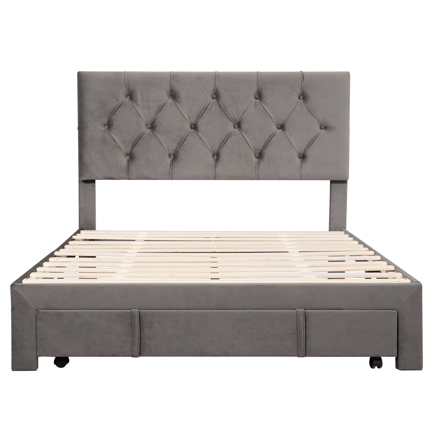 Helena Full Size Velvet Platform Bed Frame - Gray