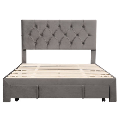 Helena Full Size Velvet Platform Bed Frame - Gray