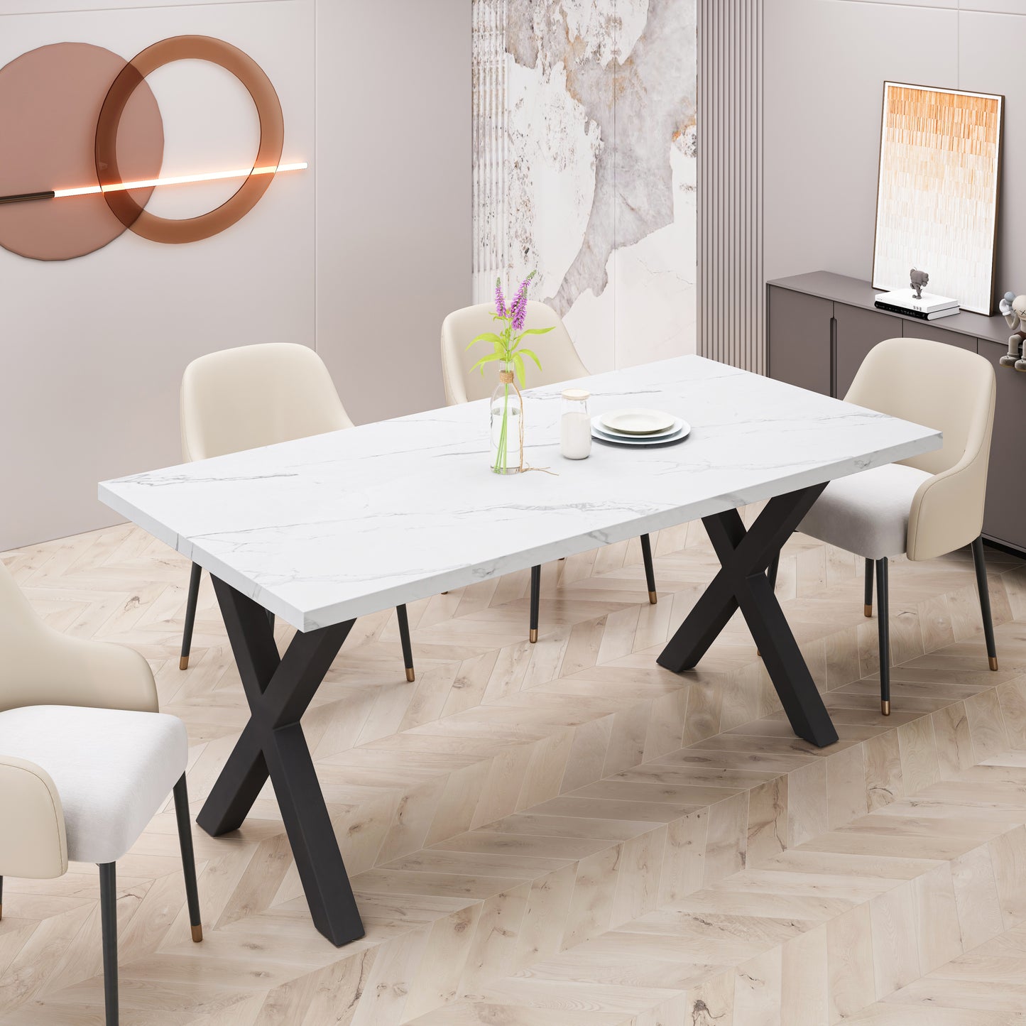 Elegant Marble X-Shape Dining Table