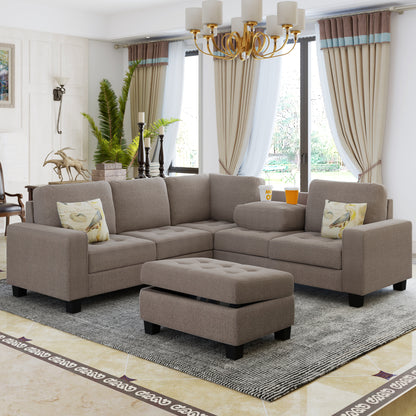 OrisLux Sectional Lounge: Ultimate Space-Saving Sofa with Ottoman & Cup Holders