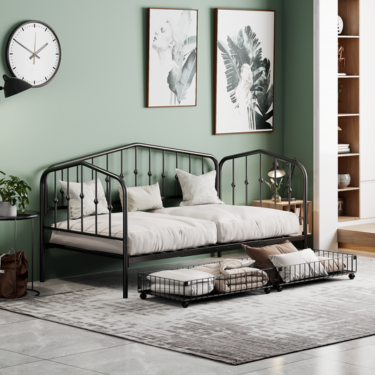 Zee Twin Size Metal Daybed with 2 Drawers - Black