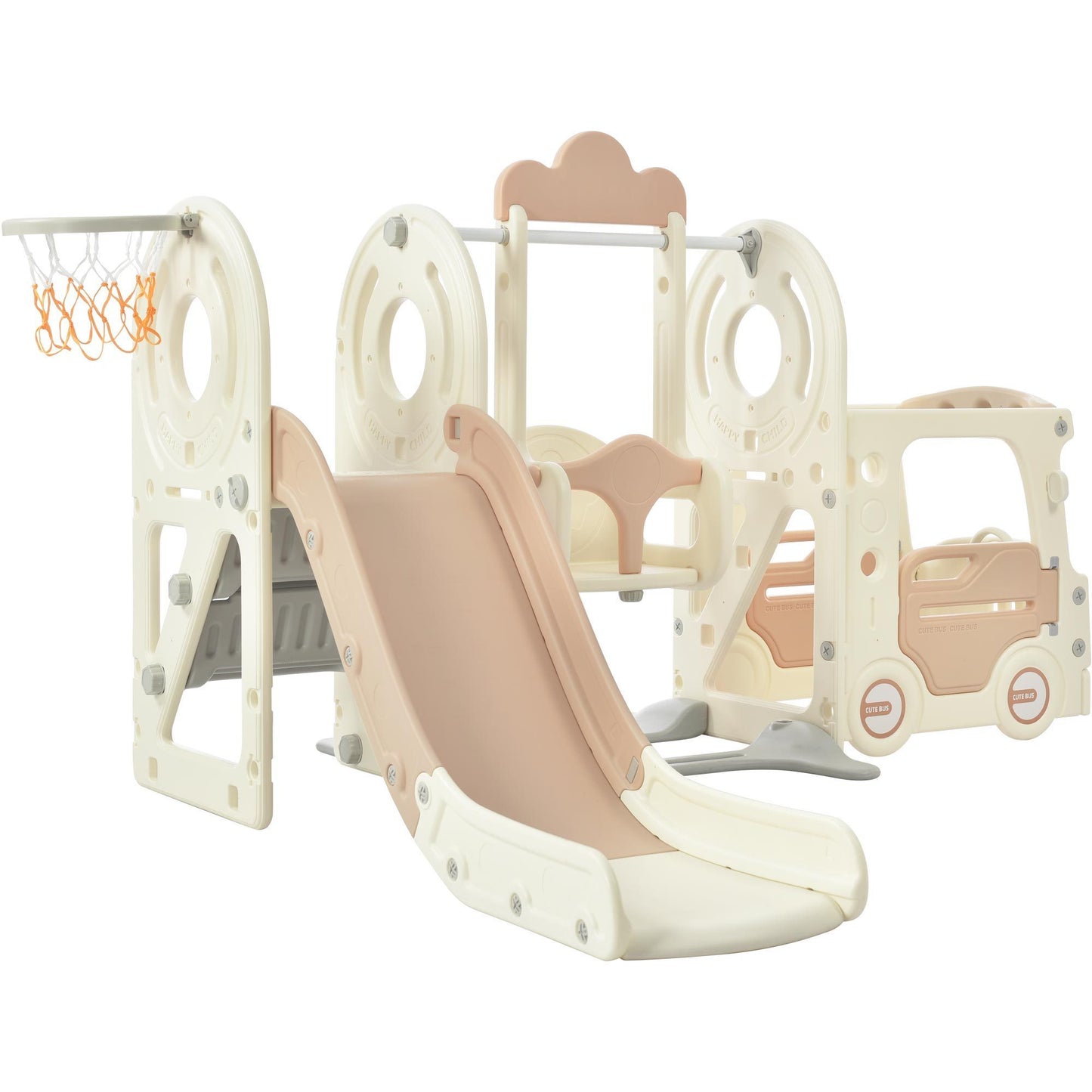 Kids Swing-N-Slide with Bus Play Set - Beige