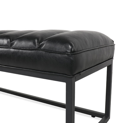 Metal Base Upholstered Bench - Black