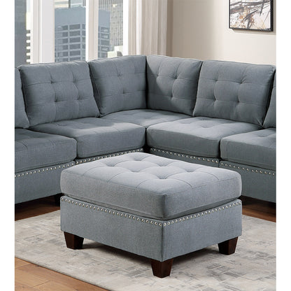 Linen-Like Fabric Upholstered Cocktail Ottoman - Grey