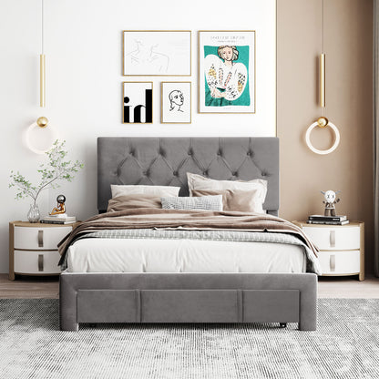Helena Full Size Velvet Platform Bed Frame - Gray