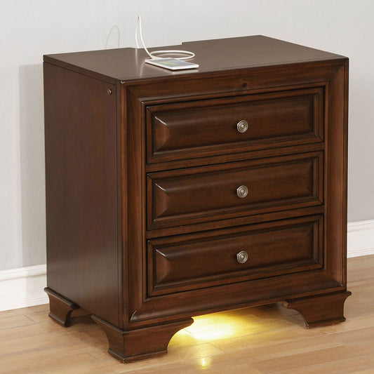 Mira Solid Wood Nightstand With Under Nightlight - Brown