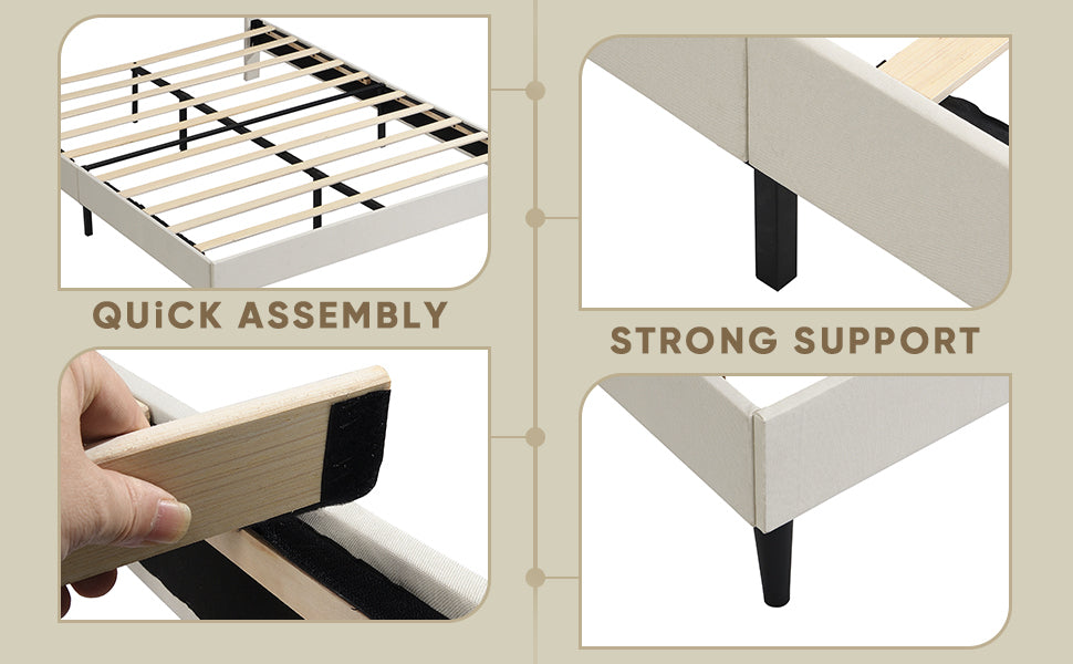 Elegant Queen Size Platform Bed Frame - Beige