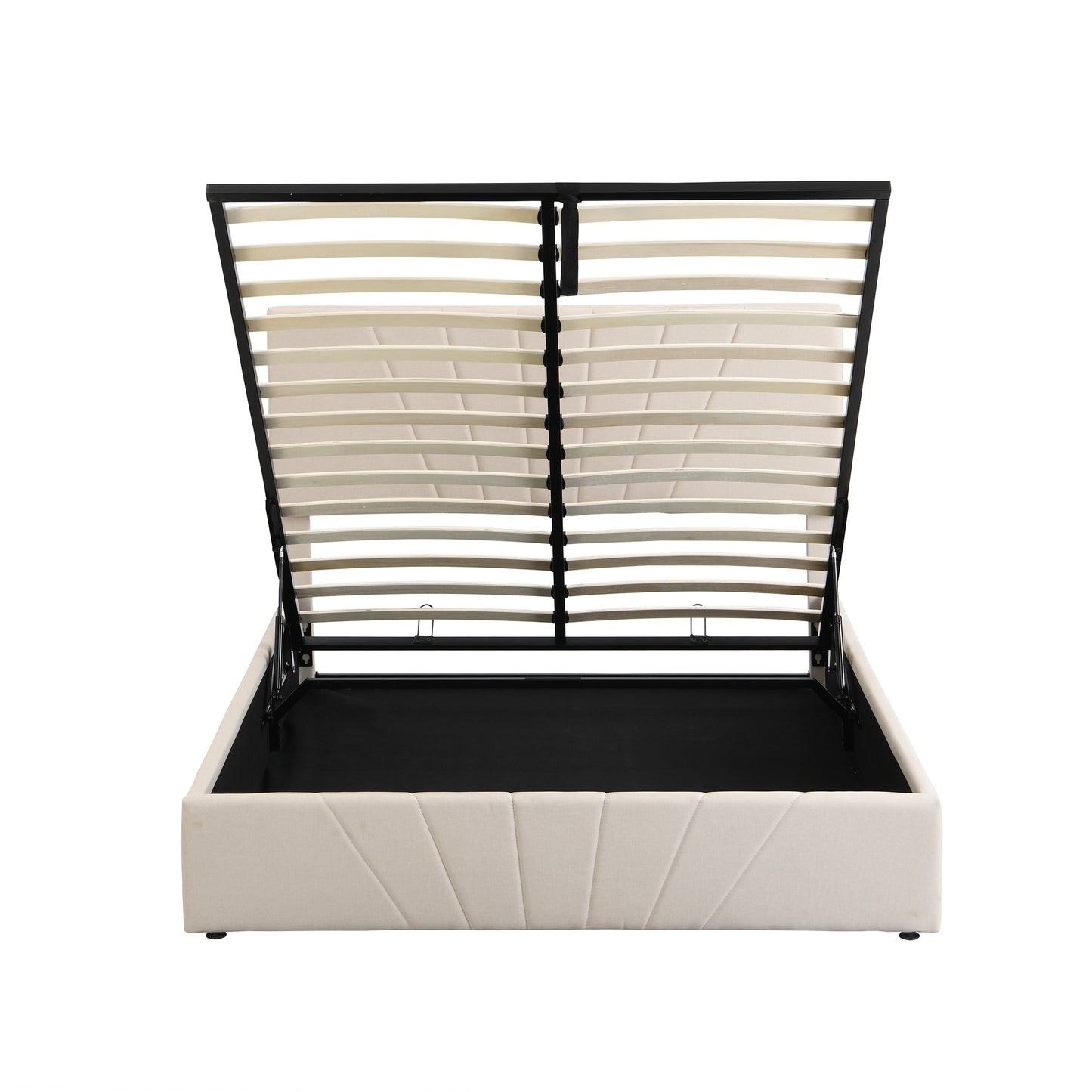 Regal Restful Retreat - Beige Upholstered Platform Bed with Hydraulic Storage