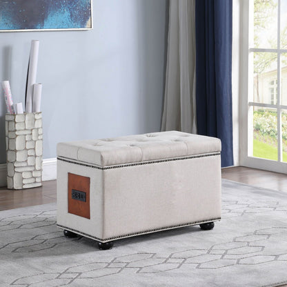 Tufted Storage Ottoman with Charging Station
