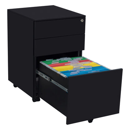 Compact 3 Drawer Mobile File Cabinet - Black