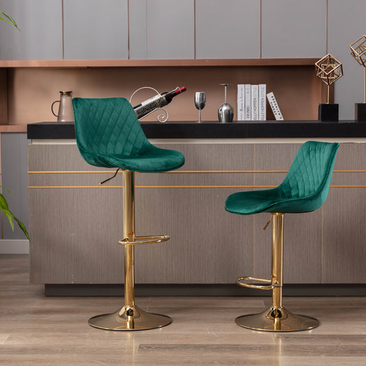 Gold Odyssey Bar Stools - Green Set of 2