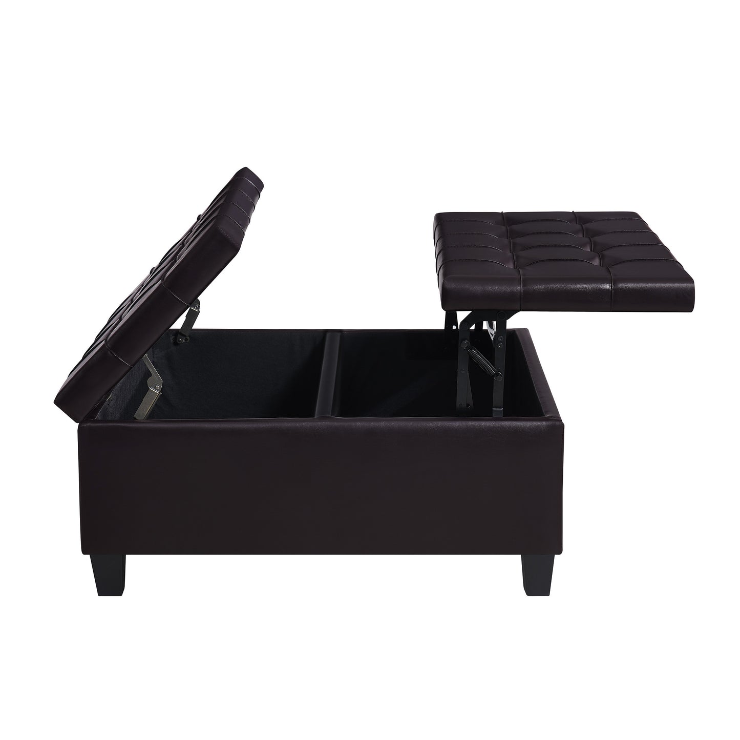 Square Faux Leather Storage Ottoman - Dark Brown