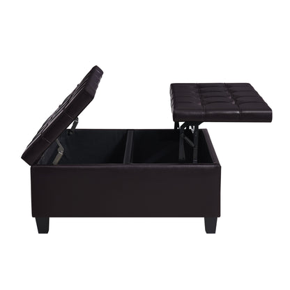 Square Faux Leather Storage Ottoman - Dark Brown