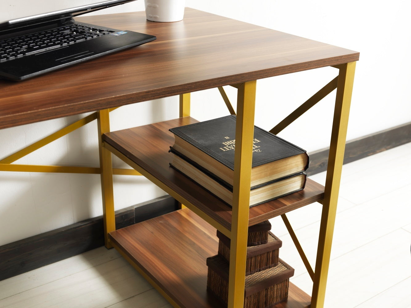 Morello Gold Metal Frame 47" Wooden Top Computer Desk -  White