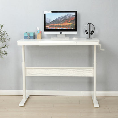 Standing Desk with Metal Drawer Adjustable Height (White Tabletop)