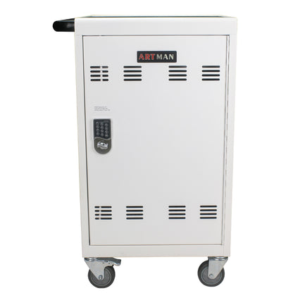Mobile Charging Cart and Cabinet With Combination Lock - White
