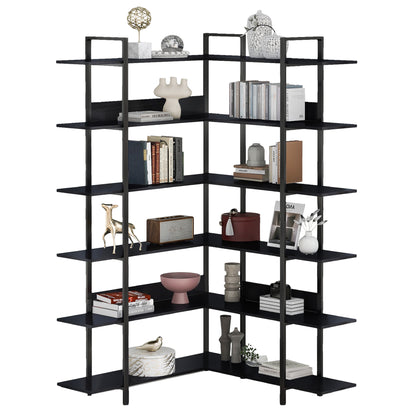Stainless Steel Frame Corner 6-tier Shelves - Black