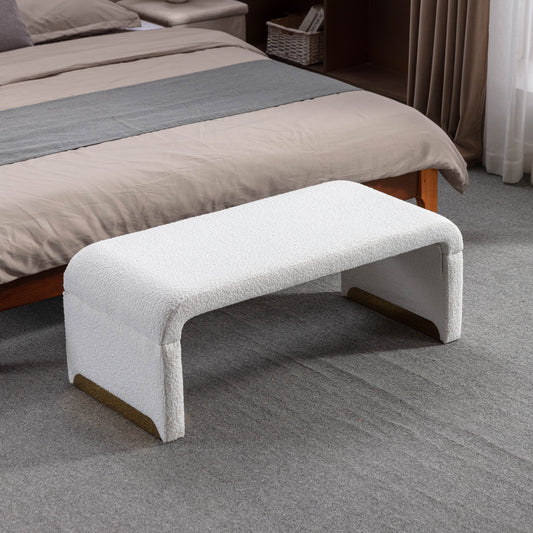 Boucle Fabric Ottoman - White