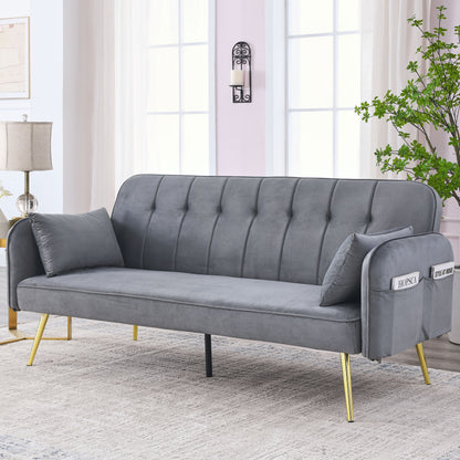 Mika Convertible Velvet Sofa Bed - Grey
