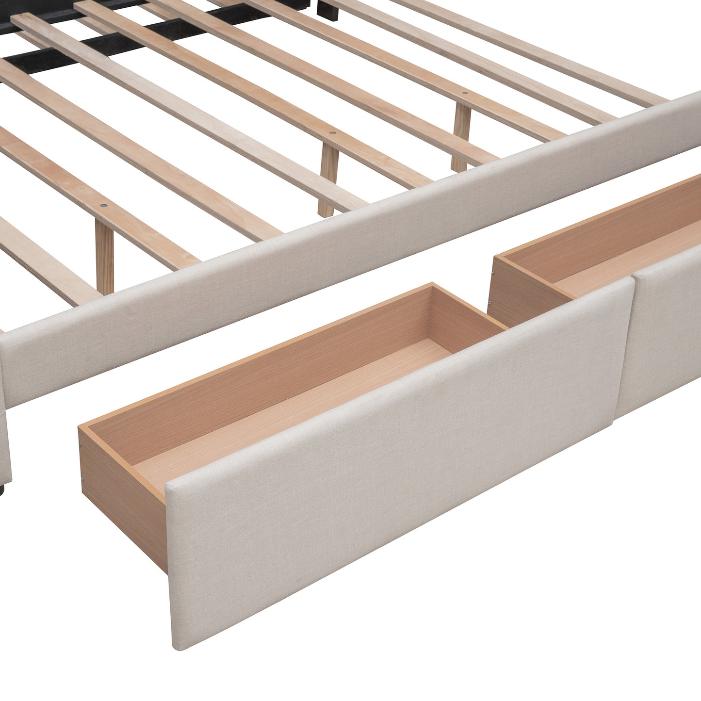 Draco Queen Size Platform Bed with 2 Drawers - Beige