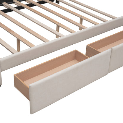Draco Queen Size Platform Bed with 2 Drawers - Beige