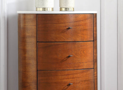 Elegant Marble Walnut Chest of 5 Drawers