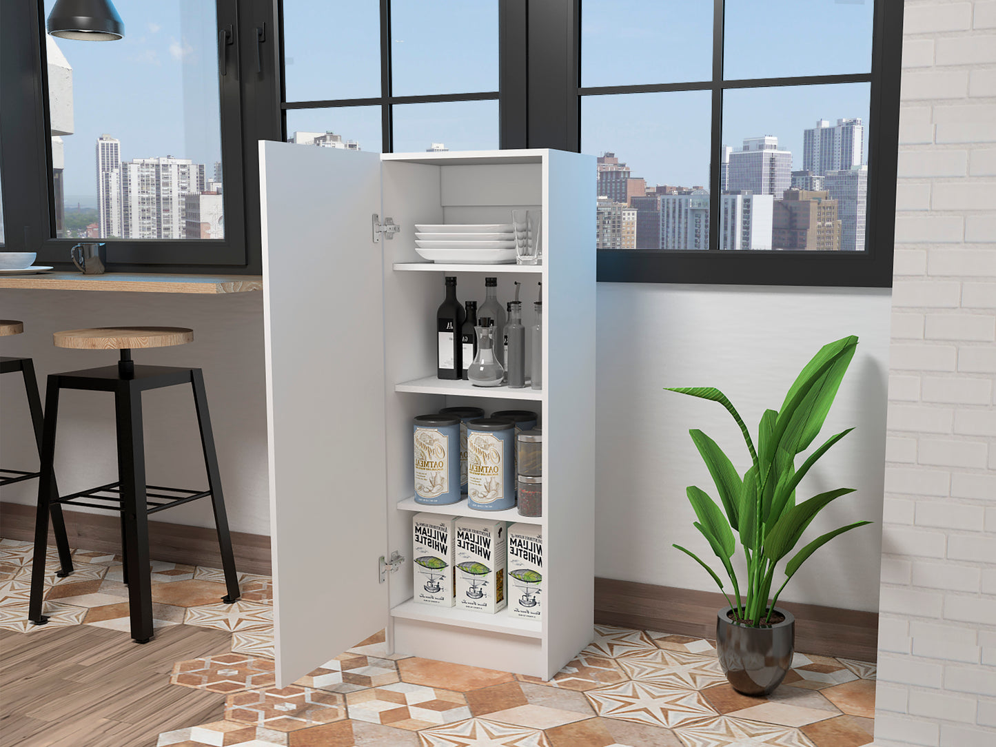 Belleria Single Door Pantry with Four Interior Shelves  - White