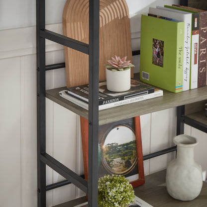 Triple Wide 5-shelf Bookshelves Industrial Retro Wooden Style - Grey