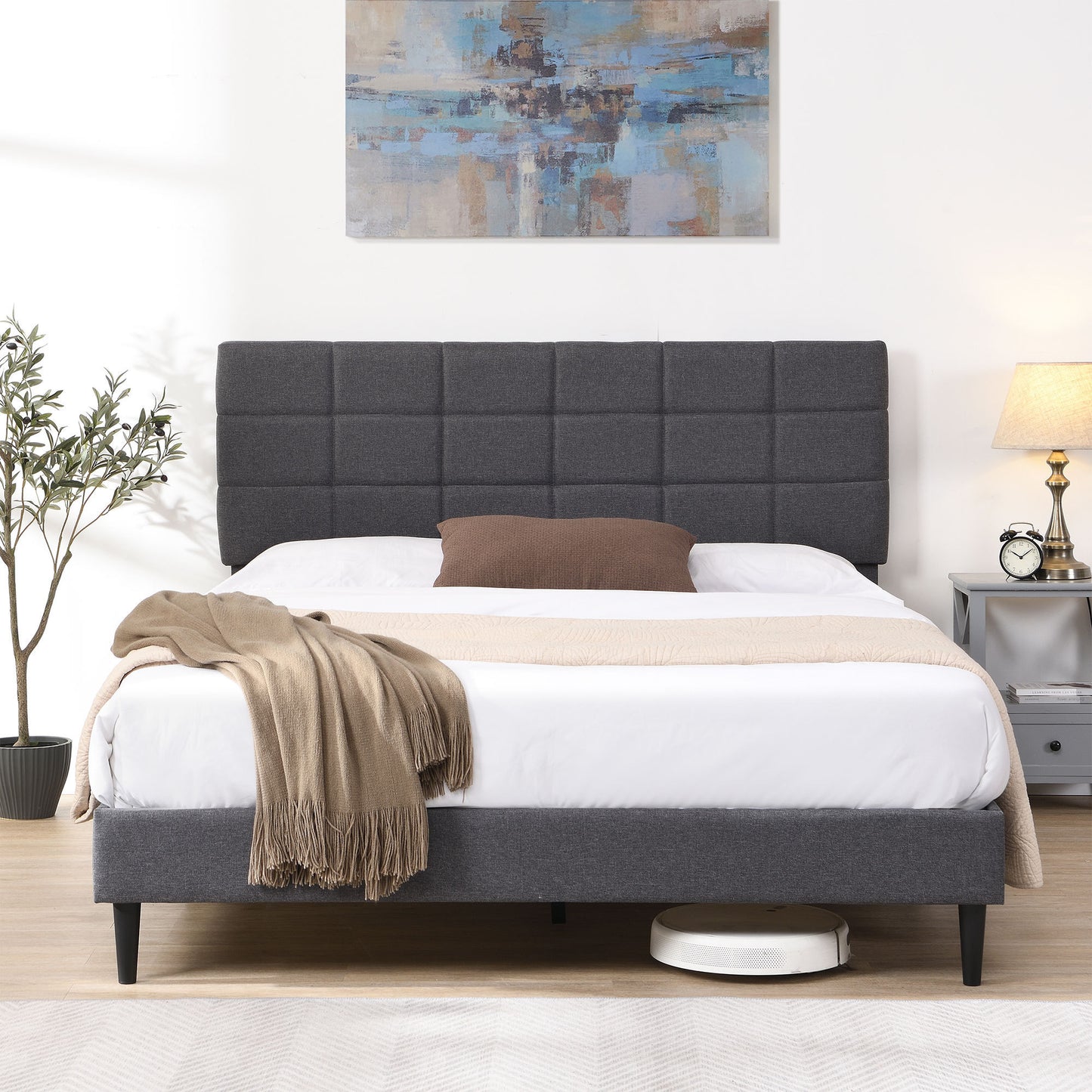 Elegant Queen Size Platform Bed Frame - Gray