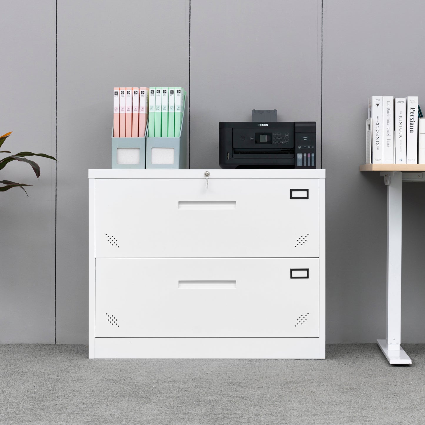 Metal Steel 2 Drawer Lateral Filing Cabinet - White