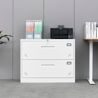 Metal Steel 2 Drawer Lateral Filing Cabinet - White