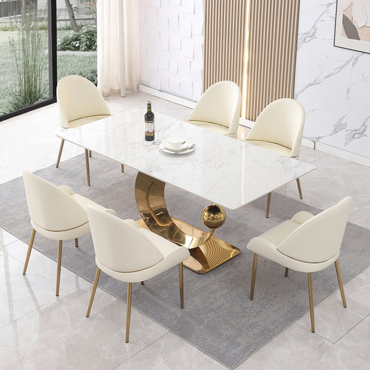 Elegant Stone Dining Set: Carrara White Edition