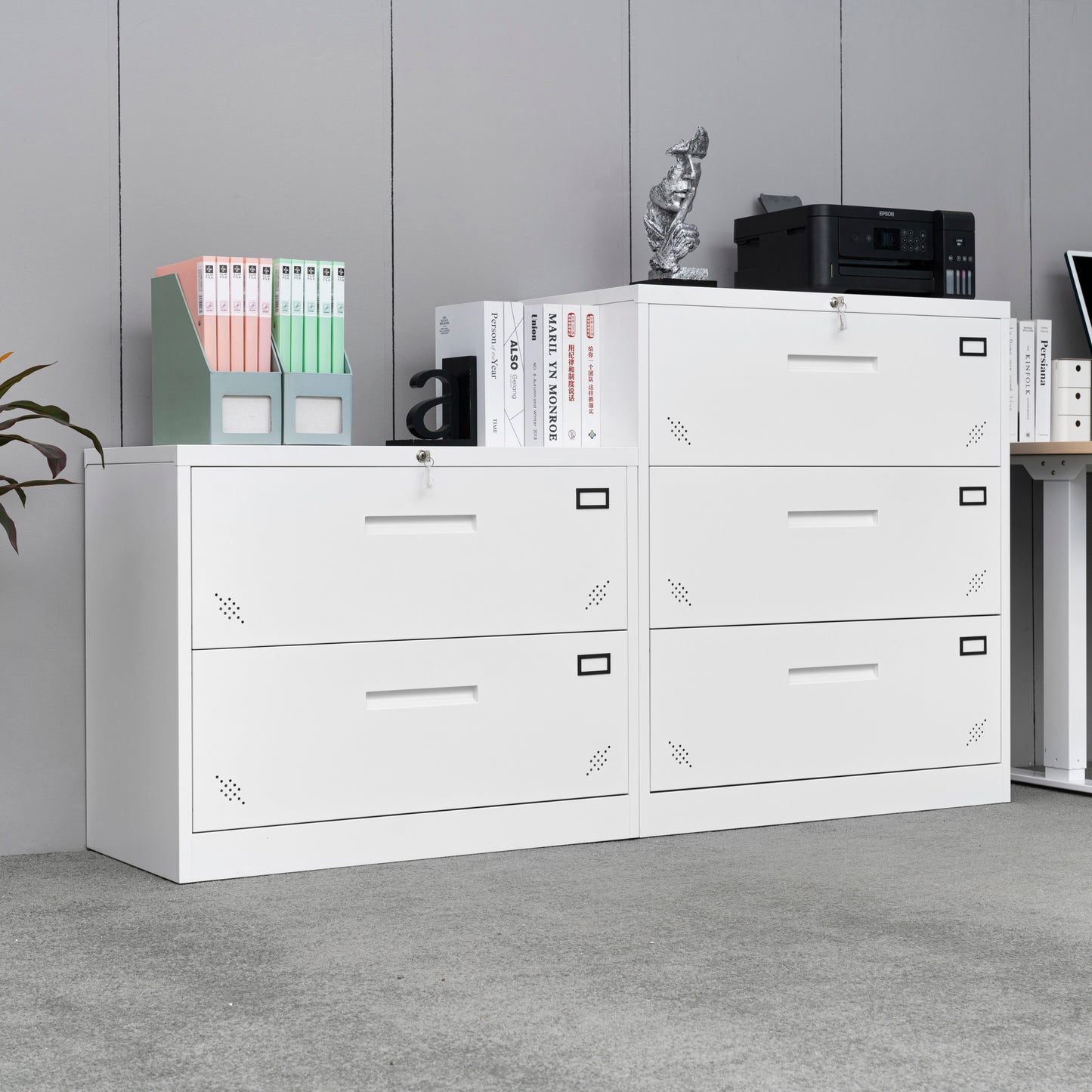 Metal Steel 2 Drawer Lateral Filing Cabinet - White