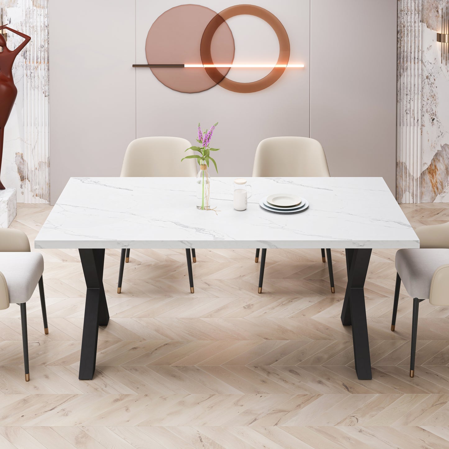 Elegant Marble X-Shape Dining Table