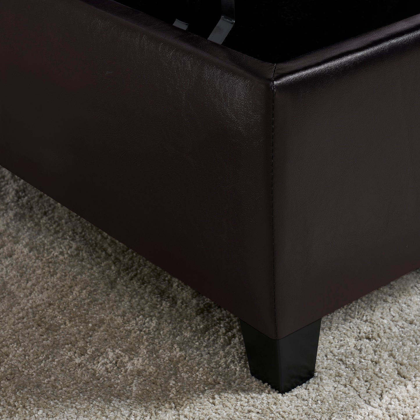 Square Faux Leather Storage Ottoman - Dark Brown