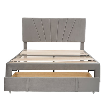 Xavier Queen Size Storage Bed Metal Platform Bed with Drawer - Gray