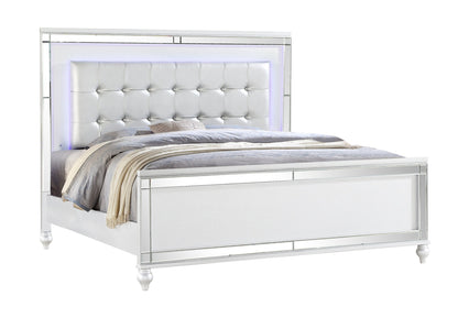 Galaxy King Size Upholstered LED Bed - White