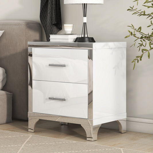 Astral High Gloss Nightstand with Metal Handle - White