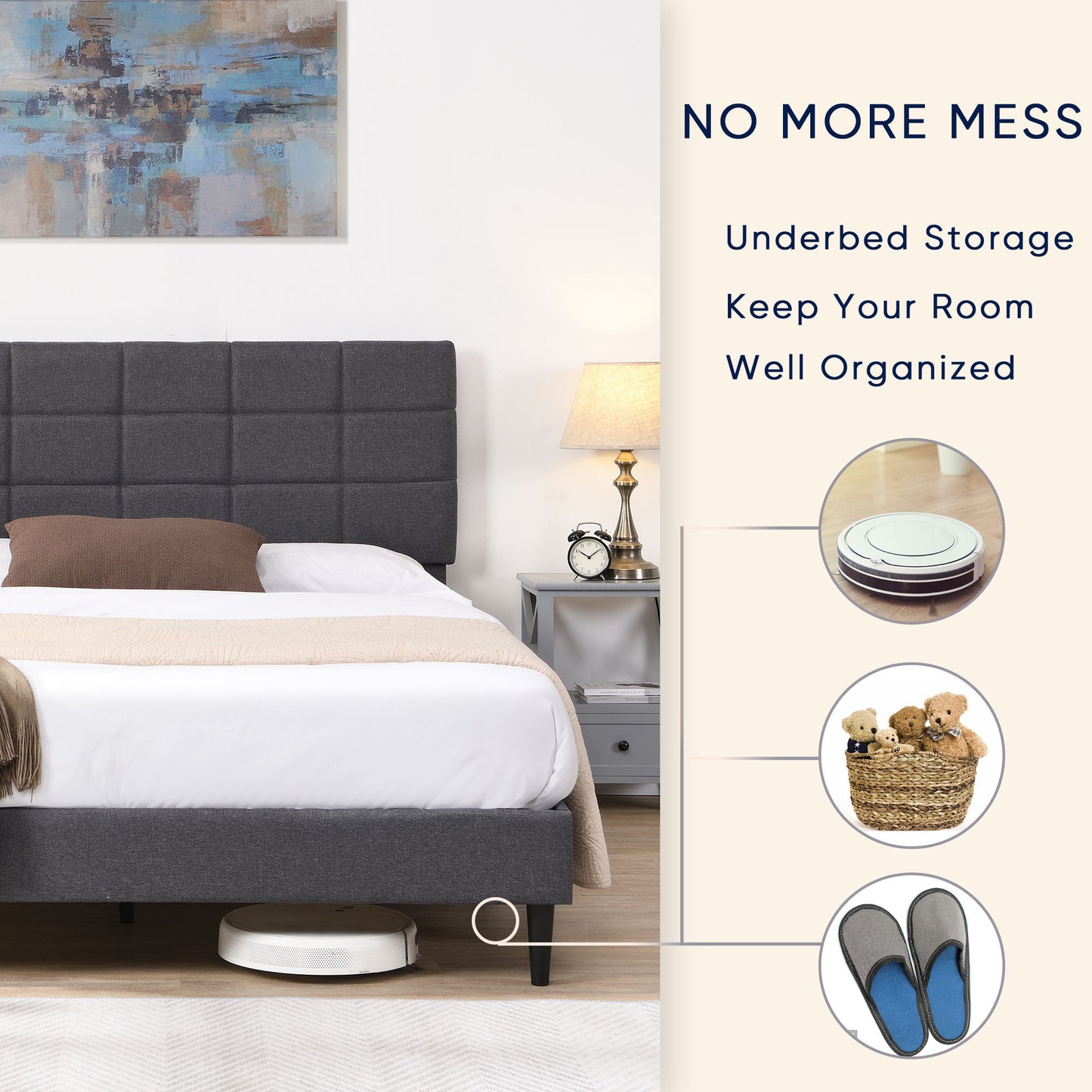 Elegant Queen Size Platform Bed Frame - Gray
