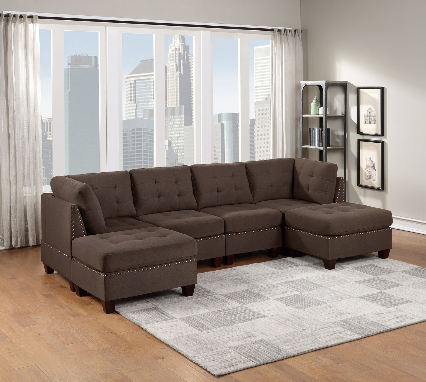 Tufted Fabric Ottoman - Coffee