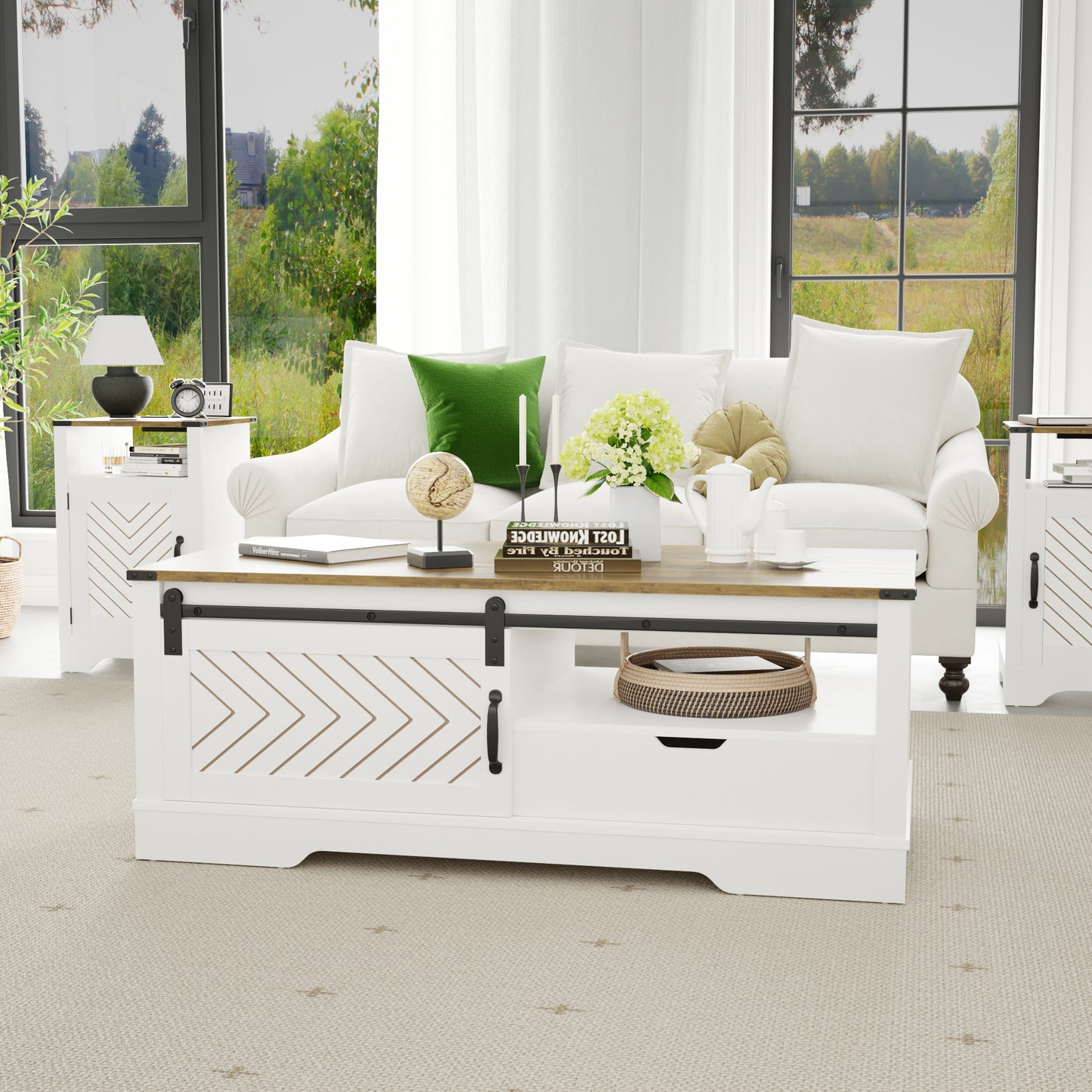 Barnwood Coffee Storage Table - White & Oak