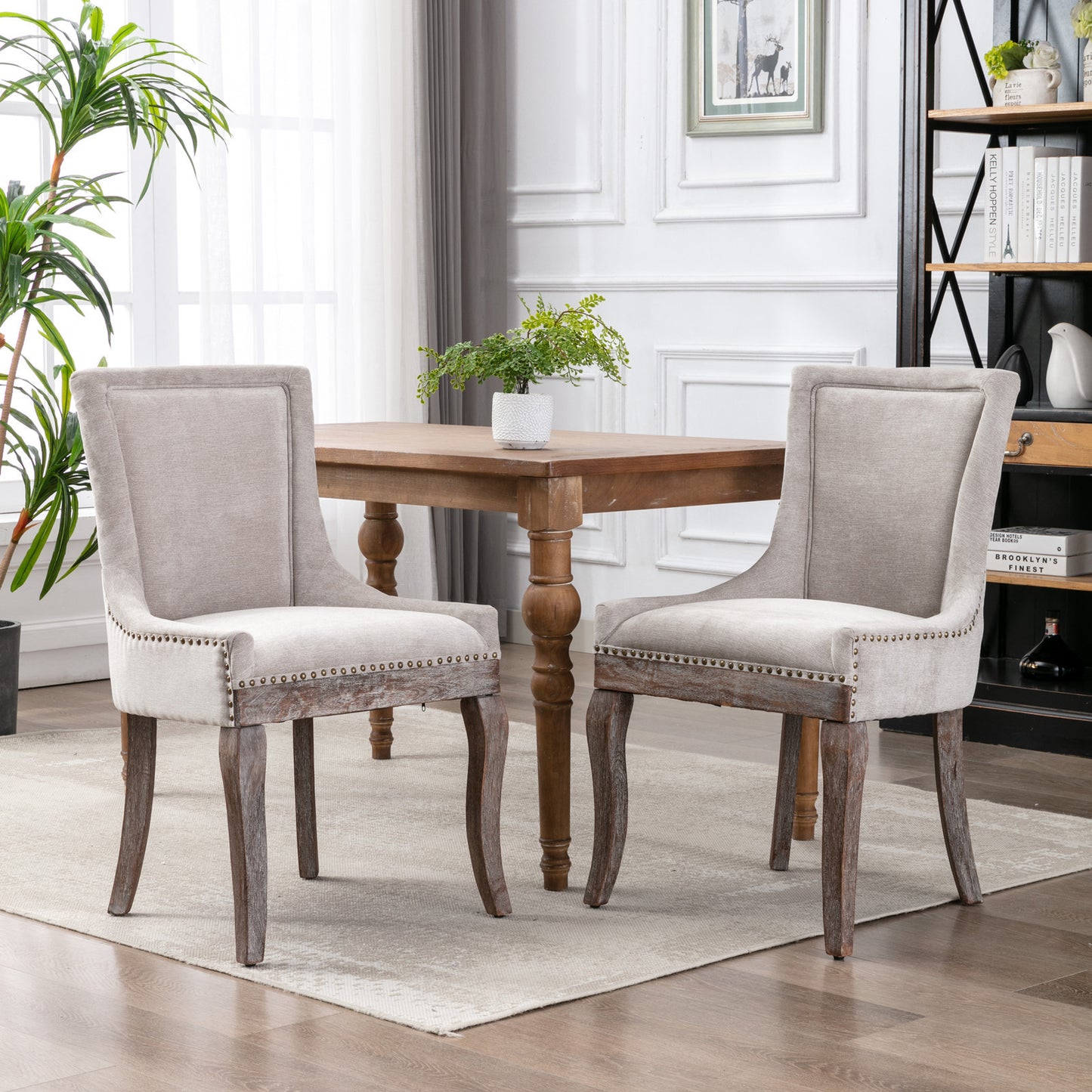 Harrison Dining Fabric Chair with Solid Wood Leg (Set of 2) - Beige