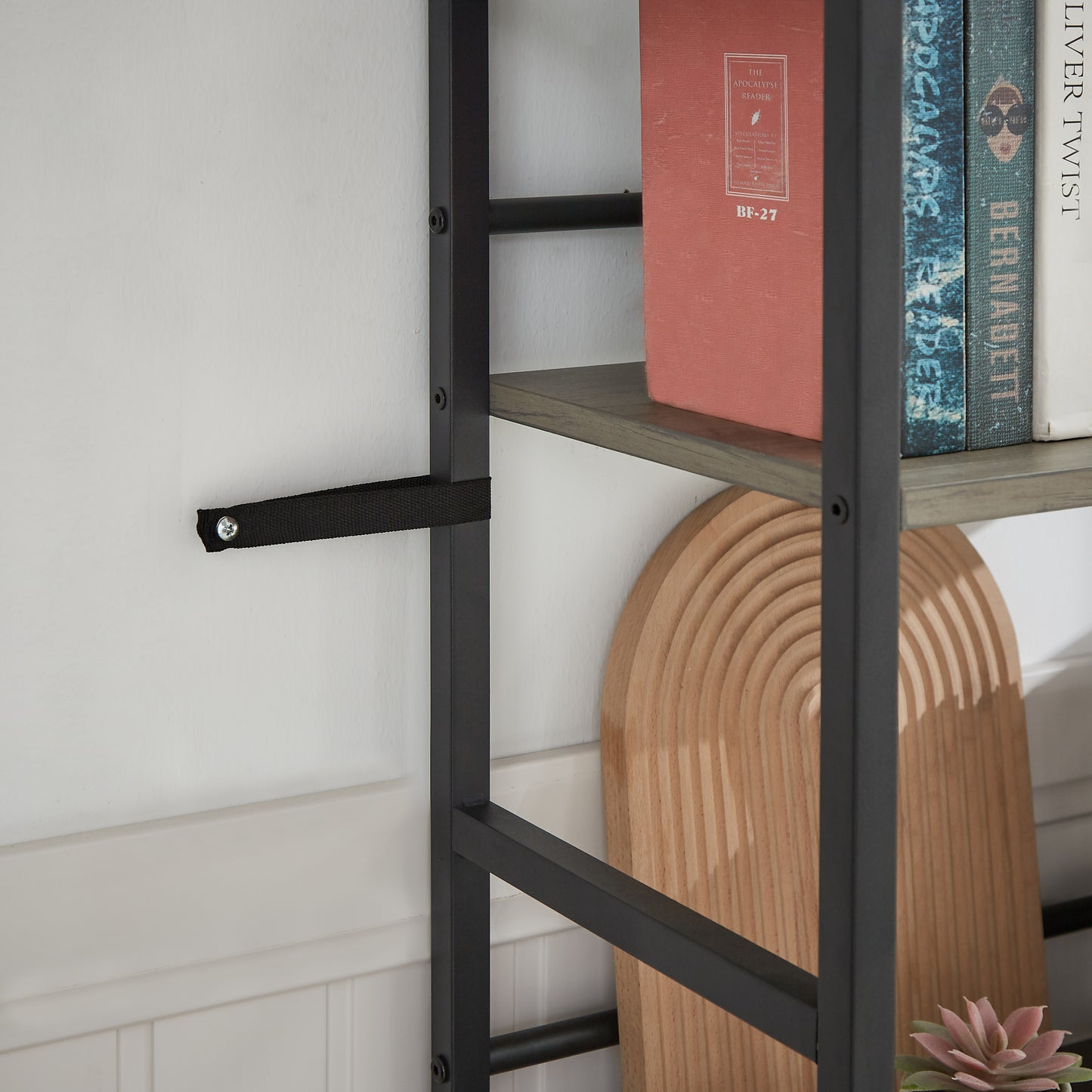 Triple Wide 5-shelf Bookshelves Industrial Retro Wooden Style - Grey